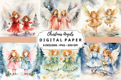 Christmas Angels Watercolor Background tumbler wrap