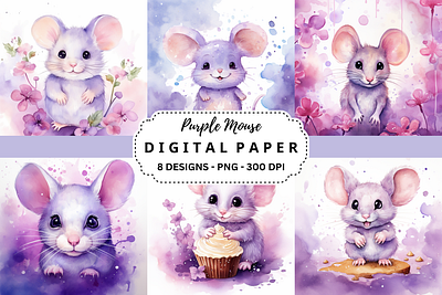 Purple Mouse Background Digital Paper tumbler wrap