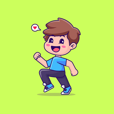 "Adorable Moments Taking a Love-Stroll with Him" 💖🚶‍♂️ anime boy character cute boy graphic design green icon illustration kawaii kid logo logo illustration love vector walking