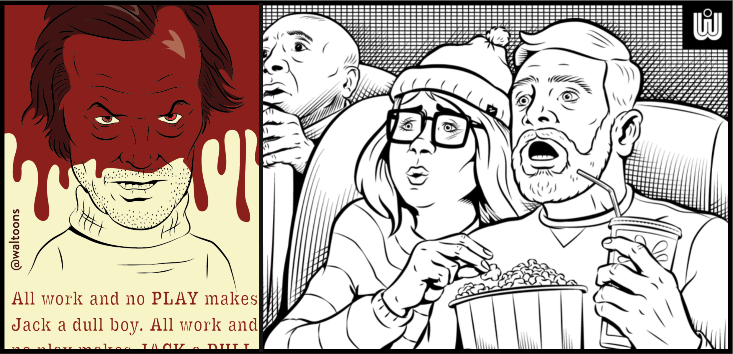 Happy Halloween! at the movies cartoon illustration editorial illustration halloween illustration jack nicholson jack torrance popcorn reaction illustration the shining