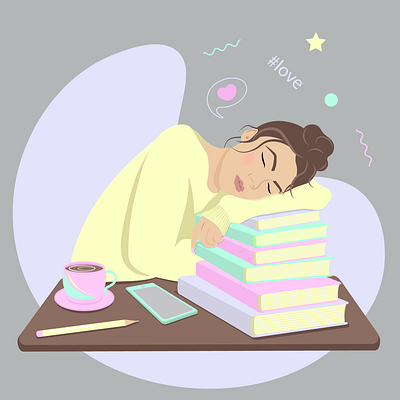 Vector illustration "The girl fell asleep on the books" adobe illustrator digital art graphic design illustration vector vector illustration