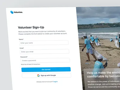 Sign-up Page for Volunteer Website clean create account login login page minimal minimalist modern new account sign in sign up sign up form signup social support ui uiux ux volunteer web design website