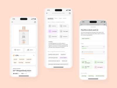 cosmetic checker beauty beauty tech card cosmetic info ingredients ios market match mobile mobile app product card shop skin skincare ui ux uxui