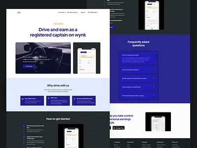 Wynk ride-hailing landing page ride hailing ui web design