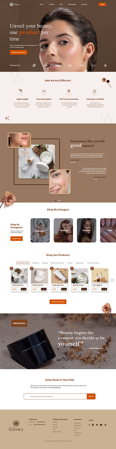 Beauty/skincare/haircare website design landing page skincare website ui ux ui ux website deisgn website design