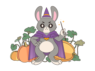 Magic rabbit animal gray green halloween illustration magic orange pumpkin rabbit vector vegadesign violet