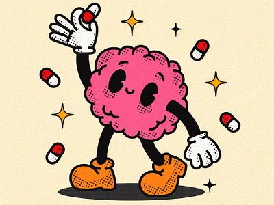 Take your pills cartoon character design digital art graphic design illustration retro illustration