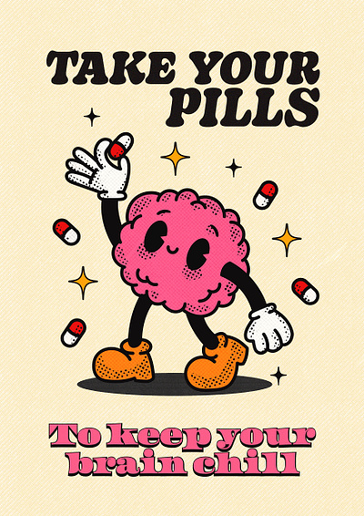 Take your pills cartoon character design digital art graphic design illustration retro illustration
