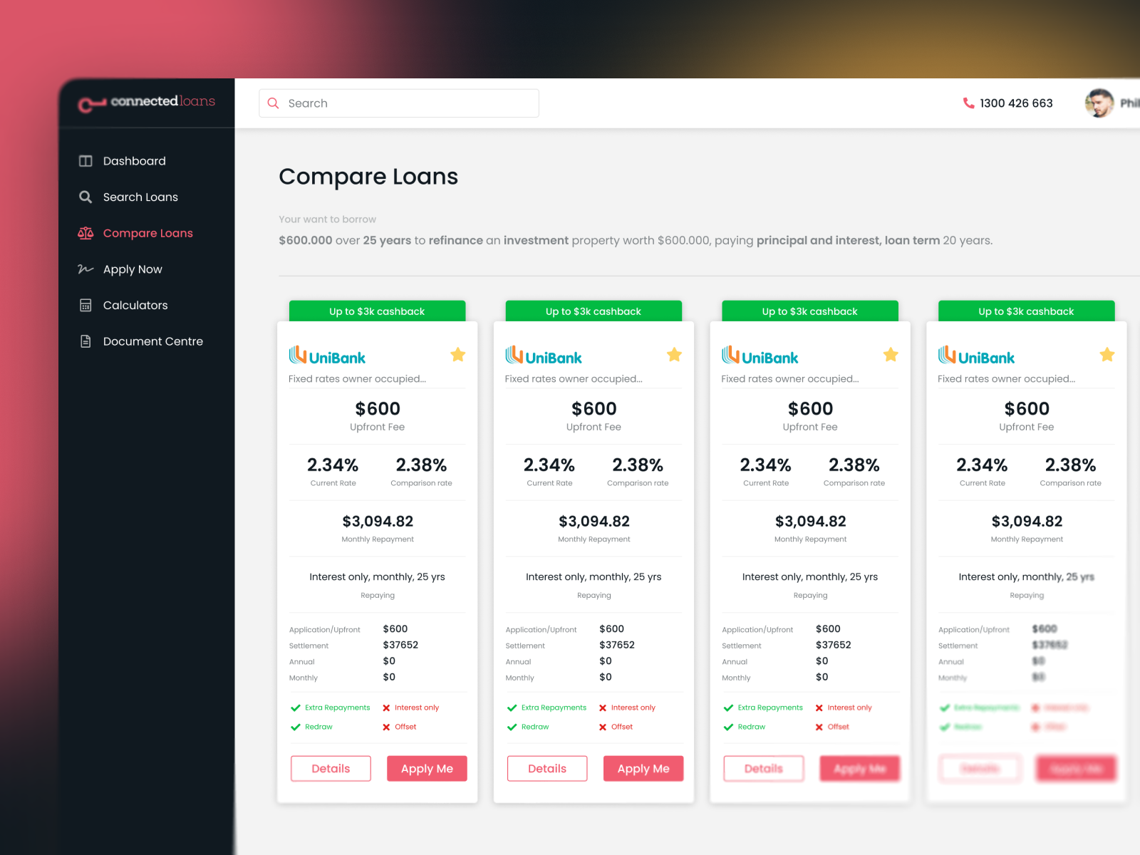 ConnectedLoans Responsive Web App banking cashback dashboard data filters finance flow loan mobile navbar navigation product responsive service software ui ux web web app website