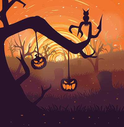 Spooky pumpkin landscape art artist artwork cartoon colorful creative design digital halloween illustration illustrator landscape minimal minimalistic pumpkin scary spooky vector vector art