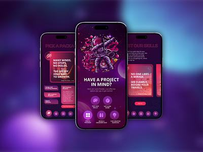 Mobile app concept for a design studio brand identity branding futuristic graphic design mobile mobile app modern neon ui user experience user interface ux vibrant