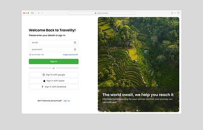 Travelity - Login Page ui