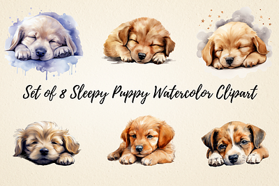 Sleepy Puppy Watercolor Clipart mugs