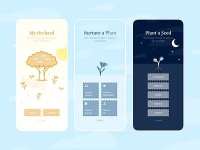 Virtues app concept day figma flowers ios landscape mobile moon morning nature night nonprofit scene stars sunset tree ui ux virtues