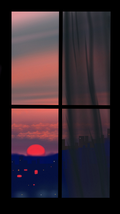 A window to the setting sun art disitalart graphic design illustration