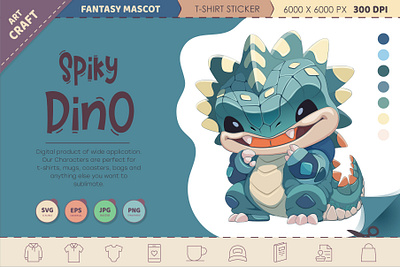 Cartoon spiky dino. cartoon character dino dinosaur illustration print reptile sticker vector