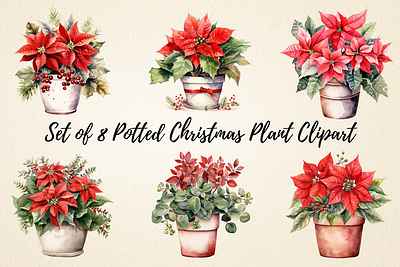 Potted Christmas Plant Clipart Bundle mugs