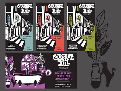 Cabbage Hill Fertilizer Co. - Branding, Illustration and Label brand design brand identity branding branding design cat design fertilizer graphic graphic design hand drawn identity illustration illustration art illustrator label label design packaging plant succulent visual identity