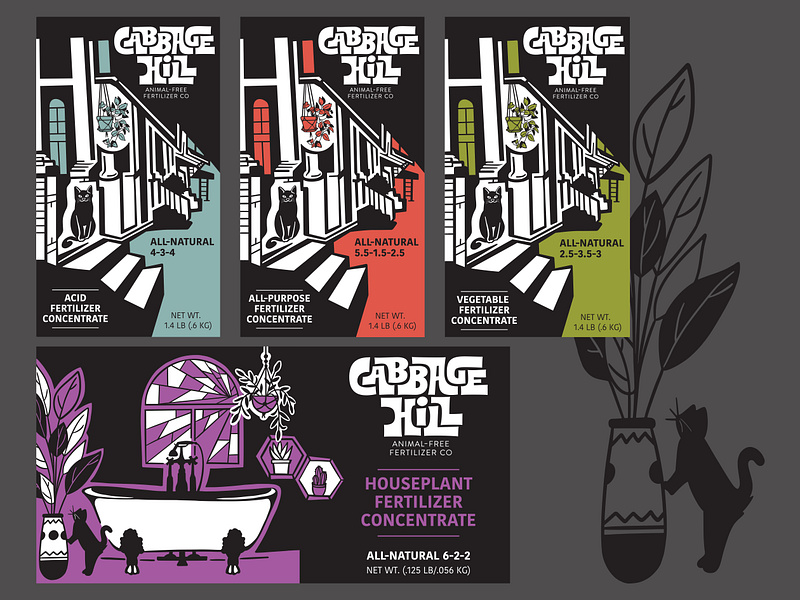 Cabbage Hill Fertilizer Co. - Branding, Illustration and Label brand design brand identity branding branding design cat design fertilizer graphic graphic design hand drawn identity illustration illustration art illustrator label label design packaging plant succulent visual identity