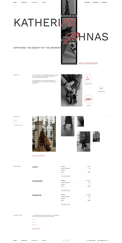 Landing page for photographer