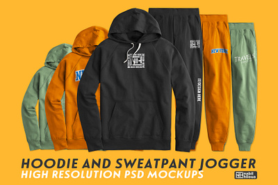 hoodie and sweatpant jogger Mockup PSD Template apparel customizable hoodie hoodies jogger mock up mockup mockups pant pants photoshop psd realistic sweat pant sweater sweatpant