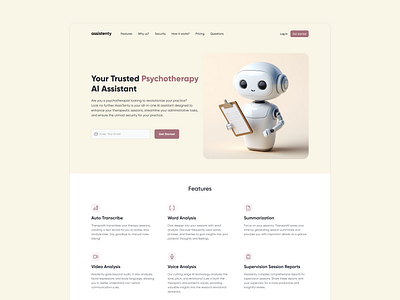 Psychotherapy AI Assistant Landing page ai assistant homepage landing product product design psychotherapy robot therapy ui