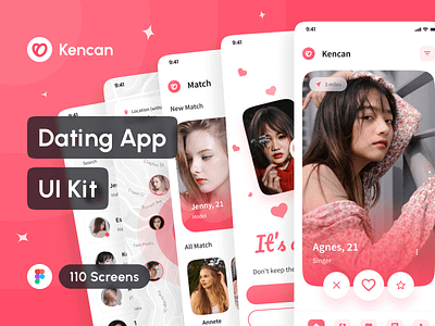 Kencan - Dating App UI Kit app app design application chatting app dating app design design system friends social app interface love meet app messenger app mobile mockup portfolio project social media app ui ui design ui kit uiux