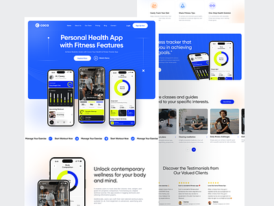 Gym App Landing Page agency app blue company fitness gym health landing mobile page platform profile responsive saas software ui workout