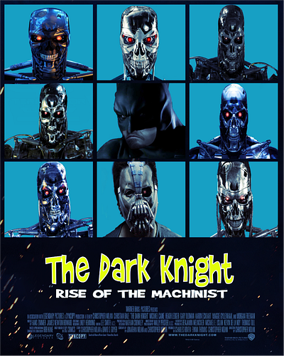 The Dark Knight - Rise of the Machinist bane batman cinema comics film humor non ai photo manipulation sci fi science fiction terminator the dark knight the machinist