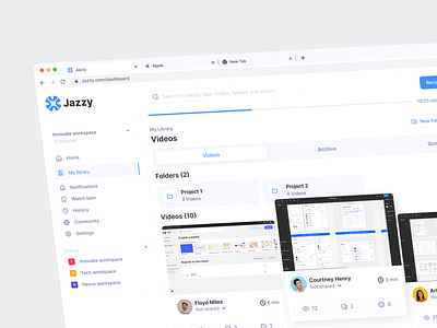 Jazzy - My library app cansaas clear design desktop interface library loom project saas software system task team technology ui ux web web app web design