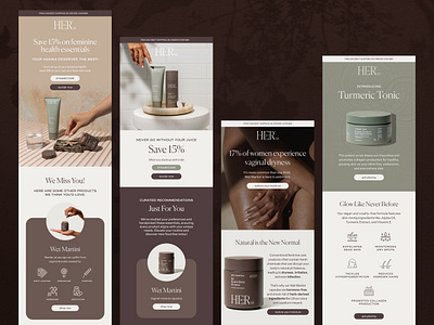 Her Juice Bar Email Designs branding design digital email email design graphic design health ui ux wellness women owned womens health