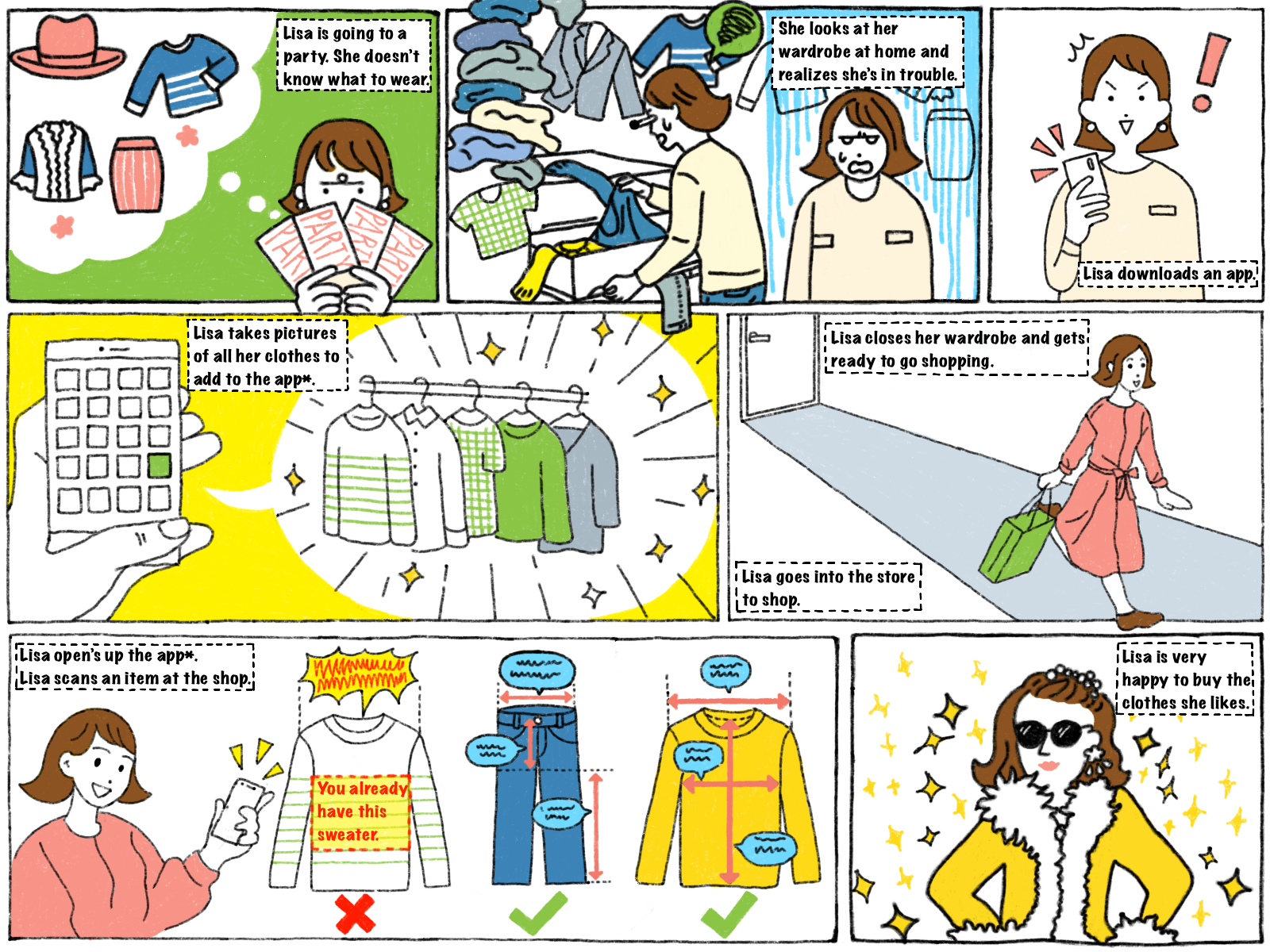 Storyboard Draft - sustainable fashion into your everyday life branding business design education graphic design illustration logo story storyboard ui vector