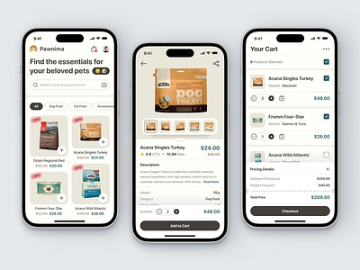 Petshop Mobile App - Pawnima animal food app cat clean dog ios minimalist mobile pet pet adoption pet app pet care pet food petshop petshop app petstore transaction ui ui design ux