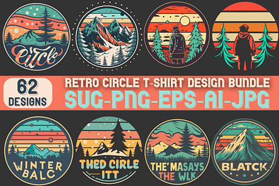 Retro Circle T-Shirt Design Bundle 3d animation app branding design graphic design illustration logo ui vector