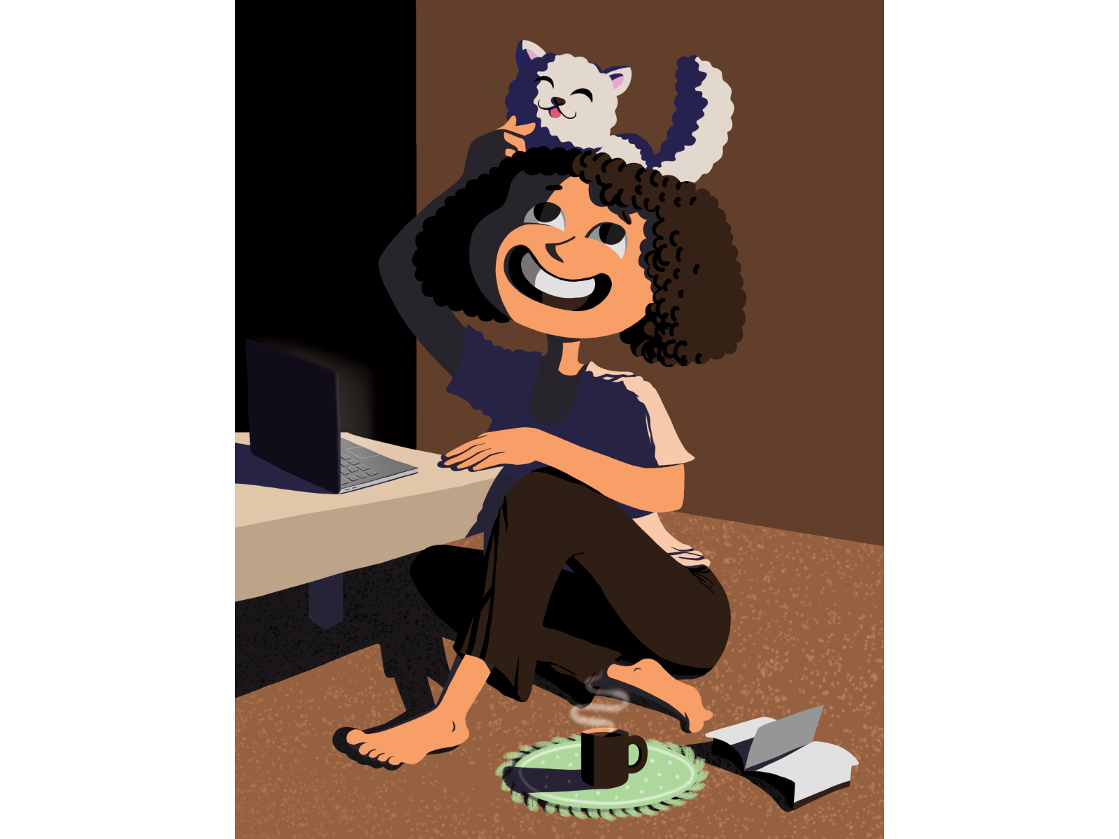 Work from home💻 2d art artist cartoon cat character design coffee design digital art girl home illustration laptop night photoshop artwork woman work from home