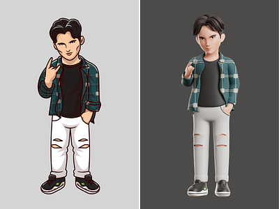 Cool Boy Character 2D and 3D🧑🏻 3d 3d design action figure blender boy cartoon character cool cute fashion icon illustration logo man people render rock shirt style toy
