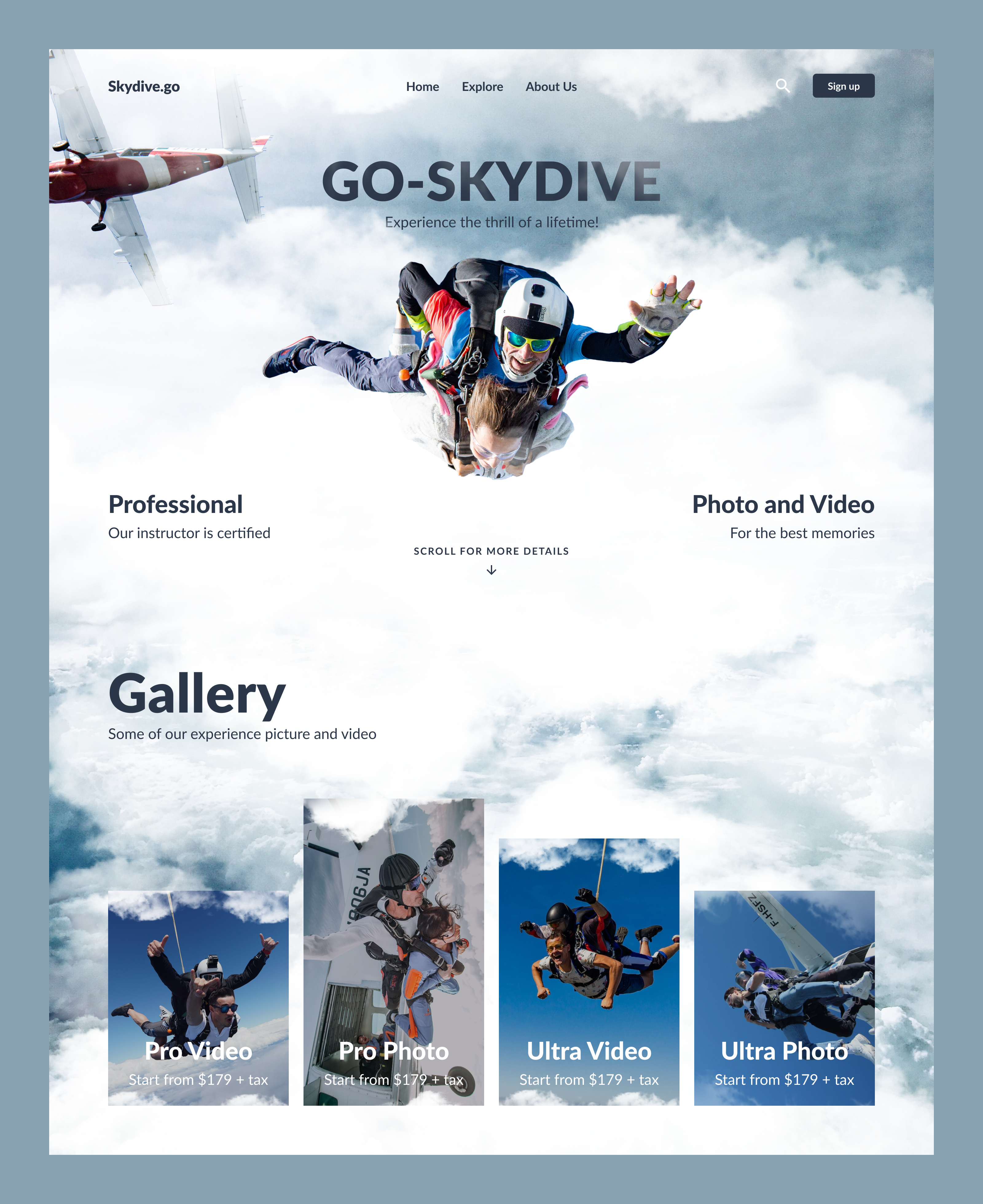 Sky Dive Website Design design parallax website ui ui design ux web web design