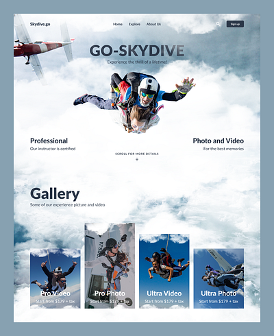 Sky Dive Website Design design parallax website ui ui design ux web web design