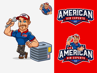 American Air Experts LLC air air conditioning air experts american logo branding heating hvac logo design mascot mascot design mascot logo plumbing