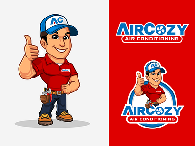 Air Cozy Air Conditioning air conditioning branding heating hvac logo and mascot logo design mascot mascot character mascot design mascot logo plumbing technician