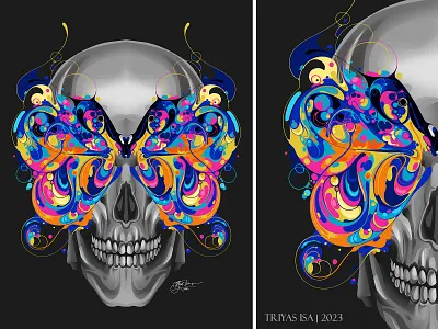 kupu artstyle butterfly colorful cover album darkart graphic design illustration skull unique