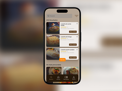 A preview of search results for a recipe app recipe uidesign