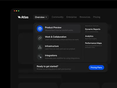 Dropdown Navigation - UI app apple clean component dark mode design dropdown menu figma landing page menu minimalist modal nav navbar platform ui ui design ui kit website navigation widget
