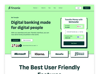 Finonix-Digital Banking Website Landing Page branding convert rate digital banking ebanking finance app design financial management financial product website graphic design logo product design product website ui virtual bank