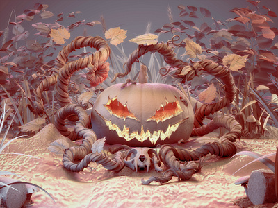 Pumpkin · Project 3d concept art fire flower graveyard halloween head horror illustration monster night photography pumpkin render sculpting smoke sparkles textures worms