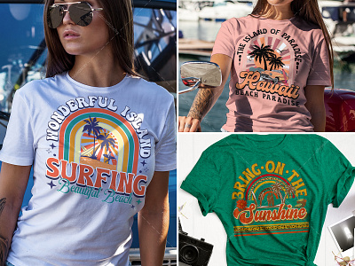 Summer T-Shirt Design Bundle. beach branding custom t shirt design graphic design graphic t shirt illustration logo merch by amazon retro t shirt summer summer t shirt surfing t shirt t shirt t shirt design t shirt designs tee typography t shirt ui vintage t shirt