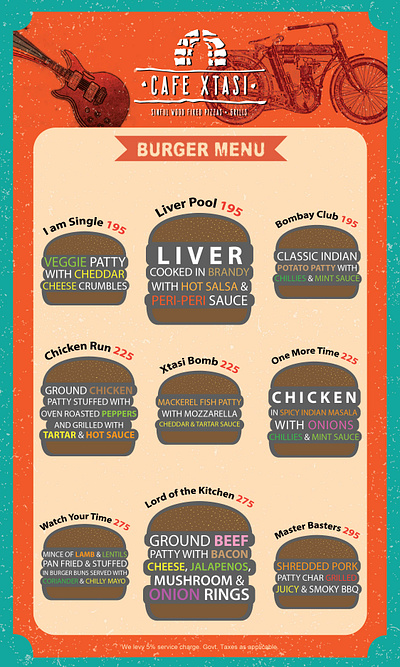 Burger Menu Design banner burger hotel menu name list poster rate card xtasi