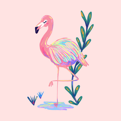 Flamingo art color cute cute illustration design digital art flamingo girlsart green illustration iniistudio pink procreate