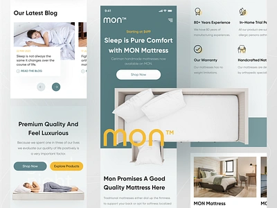 MON Mattress Responsive Website Design (E-commerce) bed cozy e commerce ecommerce ecommerce design homepage mattress mattress e commerce mon online shop organic pillow responsive shopify sleep ui ux design ui ux web product web ui website