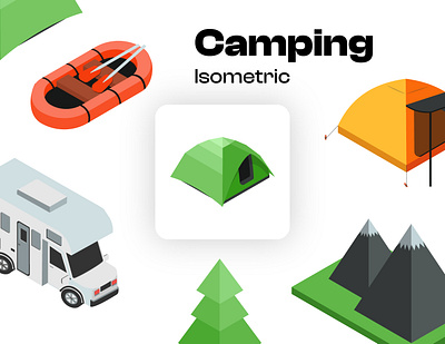 Camping Equipment Isometric backpack camping display equipment graphic design hiker illustration isometric traveler traveling vector